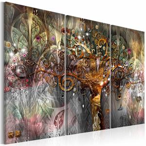 Karo-art Schilderij - Gouden Boom , 3 luik , multi kleur, abstract schilderij, premium print op echt Italiaans canvas,