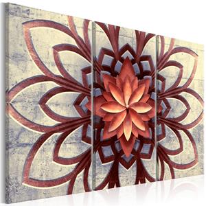 Karo-art Schilderij - Mandala , Oranje , 3 luik, print op echt Italiaans canvas, schitterend drie luik, inspirerend