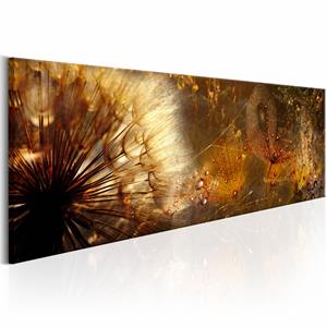 Karo-art Schilderij - Amberkleurige Ochtend - Paardenbloem , bruin, print op echt Italiaans canvas, wanddecoratie, UV bestendig