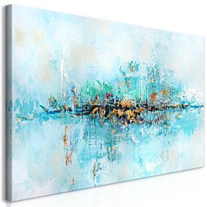 Karo-art Schilderij - Lagoon , abstract blauw, print op echt Italiaans canvas, voor woonkamer en slaapkamer, eyecatcher aan de wand