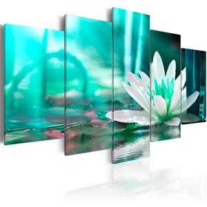 Karo-art Schilderij - Turquoise Lotus, 5luik, print op echt Italiaans canvas, in 2 maten, prachtig in woonkamer en slaapkamer