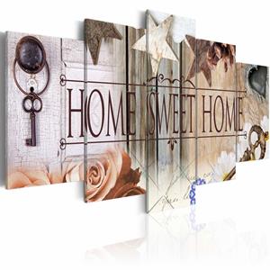 Karo-art Schilderij - De sleutel voor Home sweet Home, 5 luik, Multikleur, 2 maten, Premium print op echt Italiaans canvas, wanddecoratie