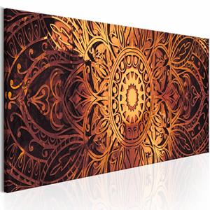 Karo-art Schilderij - Amber Mandala , oranje, inspiratie, print op echt Italiaans canvas, voor woonkamer en slaapkamer