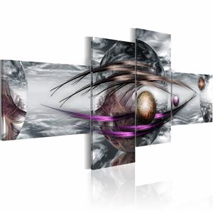 Karo-art Schilderij - Platinum planeet , paars grijs , 4 luik, print op echt Italiaans canvas, abstract, in 2 maten, wanddecoratie