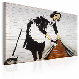 Karo-art Schilderij - Banksy - Werkster , zwart wit , wanddecoratie , premium print op canvas - Copy