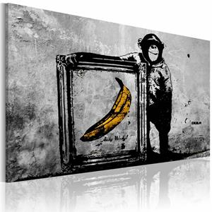 Karo-art Schilderij - Inspired by Banksy III, Zwart-Wit , wanddecoratie , premium print op canvas - Copy