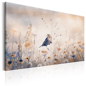 Karo-art Schilderij - Lente sonate III , Vogel in het veld, print op echt Italiaans canvas, in 3 maten, multikleur, wanddecoratie