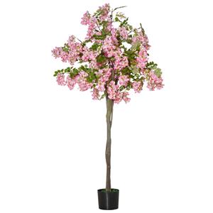 HOMCOM künstliche Pflanzen 150 cm künstlicher Schnurbaum mit rosa Blumen Kunstpflanze Zimmerpflanze Dekopflanze Büropflanze Kunststofftopf 
