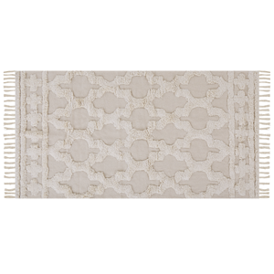 beliani Teppich Beige Baumwolle Rechteckig 80 x 150 cm Marokkanisches Muster Fransen Getuftet Skandinavisch Kurzhaar Kurzflor Wohn- und Schlafzimmer - Beige
