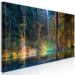 Karo-art Schilderij - Vijver in het bos, print op echt Italiaans canvas, prachtige natuur, in 3 maten, wanddecoratie