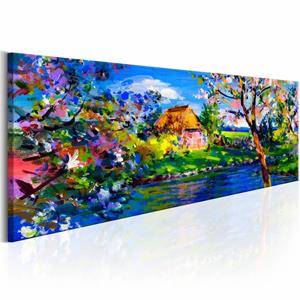 Karo-art Schilderij - Lente Charme , multi kleur, print op echt Italiaans canvas, kleurrijk schilderij voor in woonkamer en slaapkamer