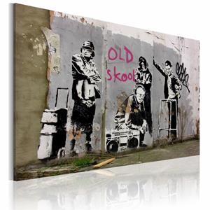 Karo-art Schilderij - Banksy - Old Skool, 40x60cm , multikleur , wanddecoratie , premium print op echt Italiaans canvas,