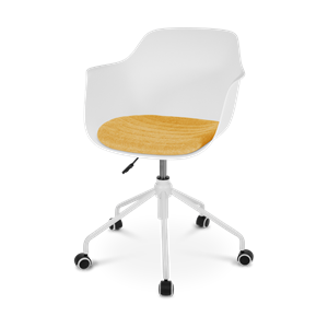 Nolon Nout bureaustoel wit met armleuningen en okergeel zitkussen - wit onderstel