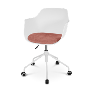 Nolon Nout bureaustoel wit met armleuningen en terracotta rood zitkussen - wit onderstel