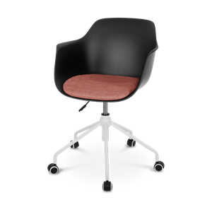 Nolon Nout bureaustoel zwart met armleuningen en terracotta rood zitkussen - wit onderstel