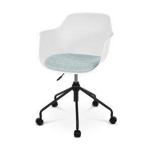 Nolon Nout bureaustoel wit met armleuningen en zacht groen zitkussen - zwart onderstel