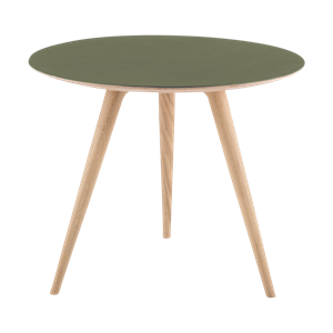 Gazzda Arp side table houten bijzettafel whitewash - met linoleum tafelblad olive - Ø 55 cm
