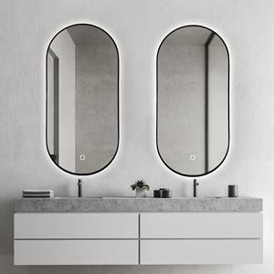 Saniclear Set van 2  Parma Black ovale spiegels met LED-verlichting en spiegelverwarming 100x50cm