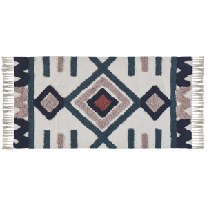 Beliani - Teppich Bunt Baumwolle rechteckig 80 x 150 cm geometrisches Muster Fransen handgewebt Skandinavisch Kurzhaar Kurzflor Bettvorleger Läufer