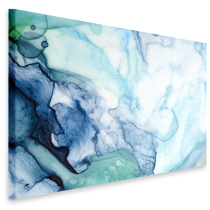 Karo-art Schilderij - Abstract aquarel in blauw en groen, premium print, abstract schilderij, wanddecoratie, zeer heldere kleuren