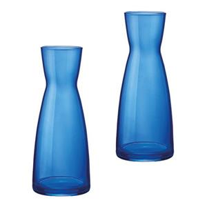 Trendoz Set van 2 stuks donkerblauwe karaffen/vazen 20.5 cm van glas - bloemen vazen donkerblauw