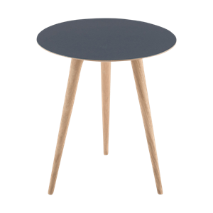 Gazzda Arp side table houten bijzettafel whitewash - met linoleum tafelblad smokey blue - Ø 45 cm