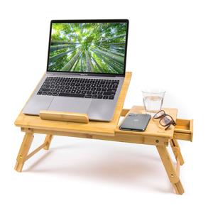 Budu Laptoptafel - Bedtafel - Banktafel aptoptafel Verstelbaar aptoptafeltje Bamboe Hout aptopstandaard