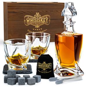 Whisiskey Whiskey Karaf - Whiskey Glazen uxe Whiskey Karaf Set - Decanteer Set - Whisky Set - Incl. 2 Twisted Glazen