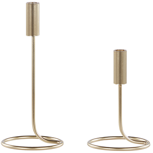 beliani 2er Set Kerzenhalter Kerzenständer Gold Metall für 2 Kerzen Höhe 19 und 28 cm - Gold