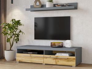 Mobistoxx TV-meubel ROBB 2 deuren grijs/wotan eik met legplank
