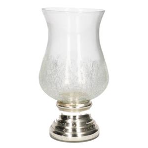Craquele Glazen Kaarsenhouder Voor Theelichtjes/waxinelichtjes Met Zilveren Voet 24 Cm - Waxinelichtjeshouders