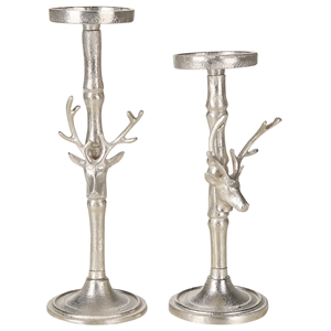 beliani Dekorativer Kerzenständer in Silber mit Rentierkopf 2er Set Glamour Design Tikal - Silber