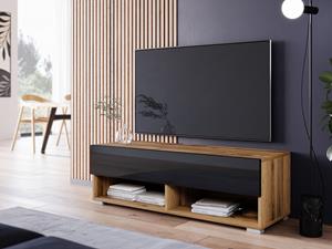 Mobistoxx TV-meubel ACAPULCO 1 klapdeur 100 cm eik wotan/hoogglans zwart zonder led