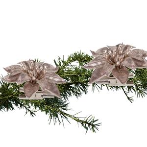 Cosy and Trendy 2x Stuks Kerstboom Bloemen Kerstster Roze Glitter Op Clip 9 Cm - Kunstbloemen