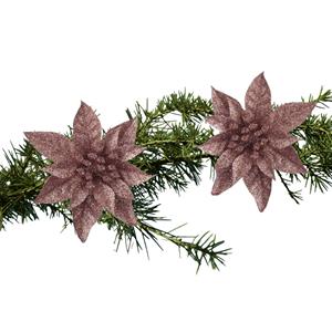 Cosy and Trendy 2x Stuks Kerstboomversiering Op Clip Donker Beige Glitter Bloem 15 Cm - Kunstbloemen