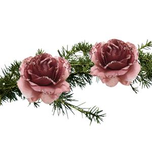 Bellatio 2x Stuks Kerstboom Bloemen Op Clip Oud Roze 14 Cm - Kunstbloemen
