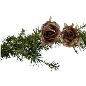 Cosy and Trendy 2x Stuks Kerstboom Bloemen Roos Goud Bruin Glitter Op Clip 10 Cm. - Kunstbloemen