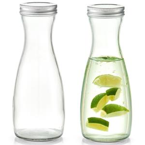 Zeller 2x Glazen karaffen met schroefdeksel 1000 ml -  - Keukenbenodigdheden - Tafel dekken - Koude dranken serveren - Karaffen/schenkkannen met dop