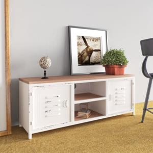 vidaXL TV-Schrank Weiß 110x30x40 cm Eisen und Massivholz Tanne 