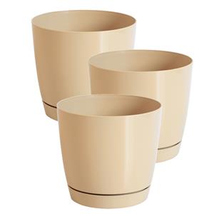 Prosperplast Set van 3x stuks plantenpotten/bloempotten kunststof rond glanzend mat goud dia 24 x hoogte 22 cm voor binnen/buiten