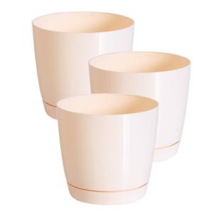 Prosperplast Set van 3x stuks plantenpotten/bloempotten kunststof rond glanzend creme/beige dia 24 x hoogte 22 cm voor binnen/buiten