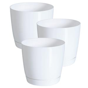 Prosperplast Set van 3x stuks plantenpotten/bloempotten kunststof rond glanzend parel wit dia 24 x hoogte 22 cm voor binnen/buiten