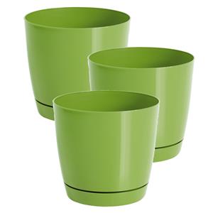 Prosperplast Set van 3x stuks plantenpotten/bloempotten kunststof rond glanzend kiwi groen dia 24 x hoogte 22 cm voor binnen/buiten