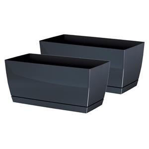 Prosperplast Set van 2x stuks plantenpotten/bloempotten kunststof glanzend antraciet grijs 40 x 19 x 18 cm voor binnen/buiten