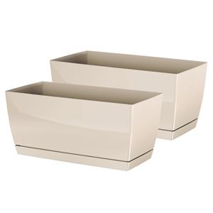 Prosperplast Set van 2x stuks plantenpotten/bloempotten kunststof glanzend creme/beige 40 x 19 x 18 cm voor binnen/buiten