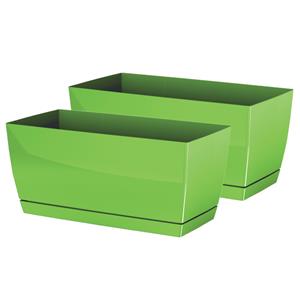 Prosperplast Set van 2x stuks plantenpotten/bloempotten kunststof glanzend kiwi groen 40 x 19 x 18 cm voor binnen/buiten