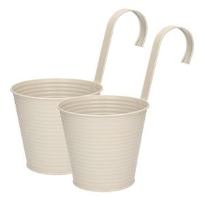 Set van 4x stuks bloempotten/plantenbakken zinken emmertje met ophanghaak taupe 14 x 12 x 24 cm - Balkon/schutting plantenpot