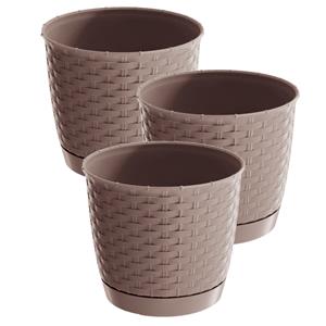 Prosperplast 3x stuks ronde gevlochten plantenpotten/bloempotten kunststof dia 22 cm en hoogte 19.5 cm in het taupe