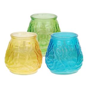 Trendoz Set van 3x windlichten geurkaarsen citronella - Anti muggen - Geel/blauw/groen glas