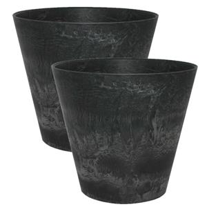 Steege 3x stuks plantenpot/bloempot tijdloze natuursteen look Dia 17 cm en Hoogte 15 cm in het Artstone zwart voor binnen/buiten